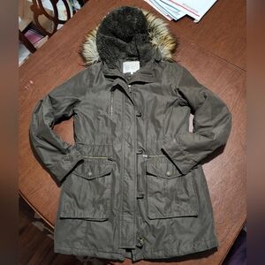 RACHEL Rachel Roy Olive Utility Jacket with Faux Fur Hood